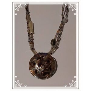 Chocolate Swirl Italian Murano Glass & Crystal~Seed Beads Pendant & Necklace